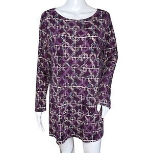Chicos Shirt Womens Medium 1 Purple Geometric Tunic Top‎ Travelers Slinky Travel